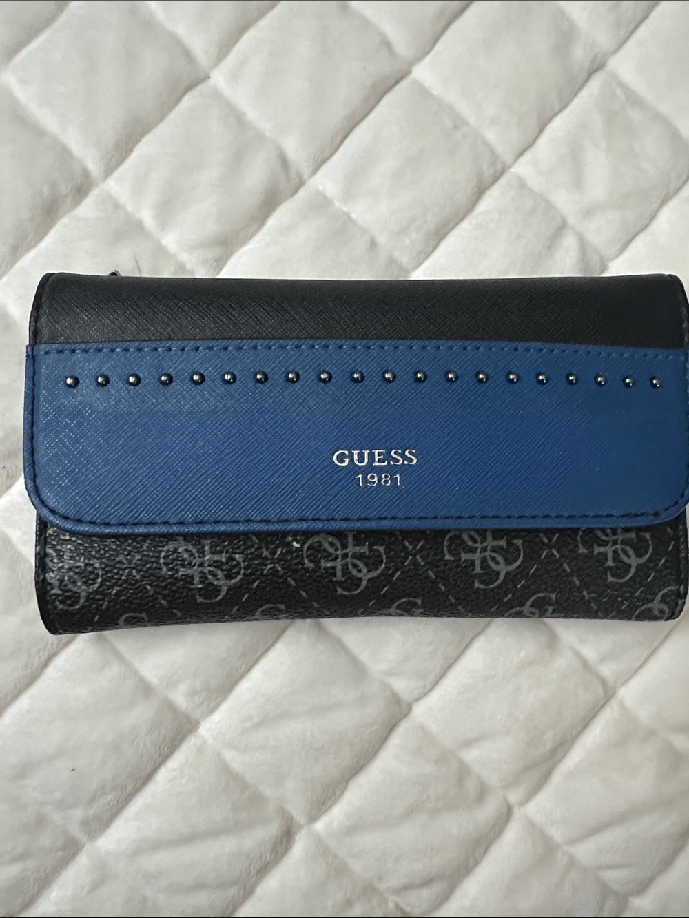 Guess Blue and Black Fold-Over Logo Wallet
